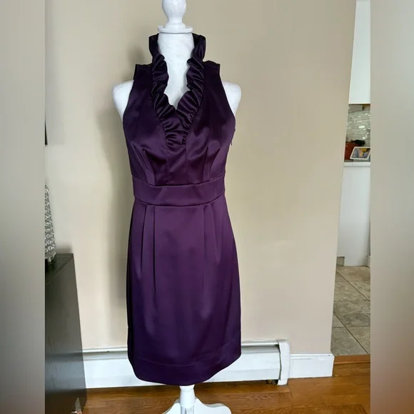 🎾Satin Purple Dress With Ruffles - Picture 2 of 10